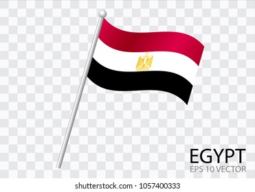 Flag of EGYPT with flag pole waving in wind.Vector illustration