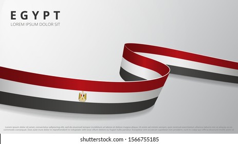 Flag of Egypt. Realistic wavy ribbon with Egyptian flag colors. Graphic and web design template. National symbol. Independence day poster. Abstract background. Vector illustration.