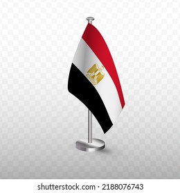 Flag of Egypt. Vector illustration of a flag with flagpole on a transparent background (PNG).