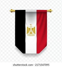 Flag of Egypt. Vector illustration of a vertical hanging flag on a transparent background (PNG). 