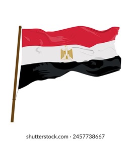 Flagge des Ägyptens im Wind auf Fahnenmast. Winkende Flagge auf weißem Hintergrund. Vektorillustration