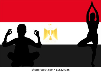 The flag of Egypt with yoga silhouettes