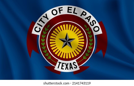 Flag of El Paso, Texas, USA. Realistic waving flag of El Paso vector background.