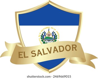 Flag of el salvador as around the metal gold shield with el salvador flag