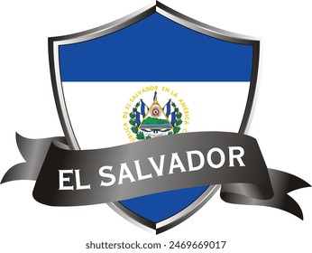 Flag of el salvador as around the metal silver shield with el salvador flag