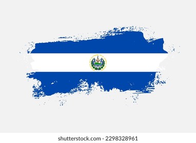 Flag of El Salvador country with hand drawn brush stroke vector illustration