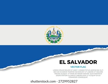 Bandera de El Salvador. Efecto de borde de papel rasgado creativo sobre fondo transparente con irregularidades irregulares. Una apariencia tridimensional con sombras realistas, como si hubiera sido rasgada para revelar una superficie blanca debajo