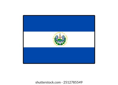 A bandeira de El Salvador possui três listras horizontais em azul e branco, com o emblema nacional no centro. Simboliza a herança e a unidade do país.