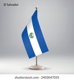 Flag of El Salvador hanging on a flag stand. Usable for summit or conference presentaiton