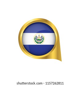 Flag of El Salvador, location map pin, pointer flag El Salvador, button gold, Icon country . Vector Illustration EPS10.