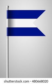 Flag of El Salvador. National Flag on Flagpole. Isolated Illustration on Gray Background