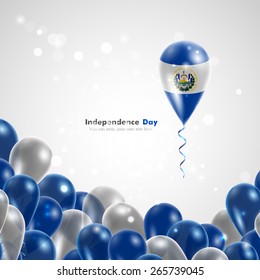 Flag of El Salvador on balloon. Celebration and gifts. Ribbon in the colors are twisted. Independence Day. Balloons on the feast of the national