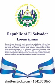 Flag of El Salvador, Republic of El Salvador. Template for award design, an official document with the flag of El Salvador. Bright, colorful vector illustration.