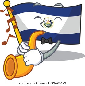 Flag el salvador Scroll cartoon character design performance with trumpet