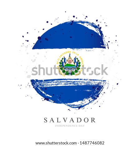Flag of El Salvador in the shape of a big circle. Vector illustration on a white background. Brush strokes are drawn by hand. Independence Day.