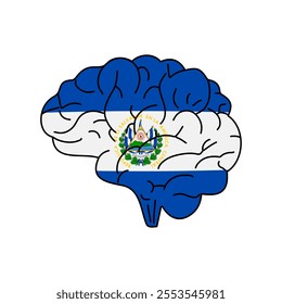 Flag of El Salvador. Vector illustration of a combination of a human brain with a country flag on a white background.