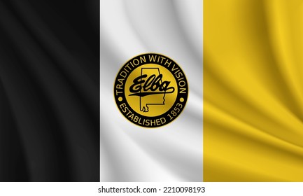 Flag of Elba, Alabama, USA. Realistic waving flag of Elba vector background.