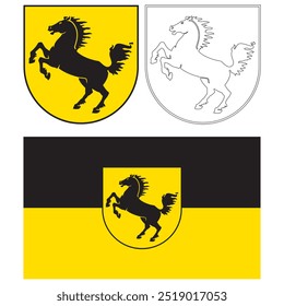 Flagge und Emblem von Stuttgart, Deutschland, Baden-Württemberg Landesvektorgrafik
