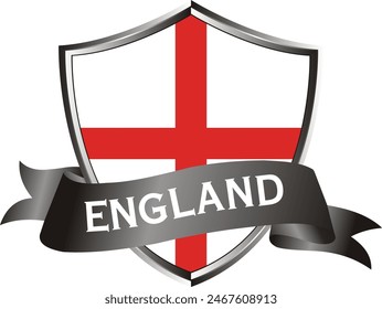 Flag of england as around the metal silver shield with england flag