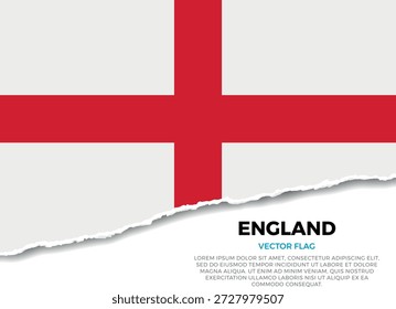 Bandera de Inglaterra. Creativo efecto de borde de papel rasgado sobre fondo transparente con irregularidades irregulares. Una apariencia tridimensional con sombras realistas, como si hubiera sido rasgada para revelar una superficie blanca debajo