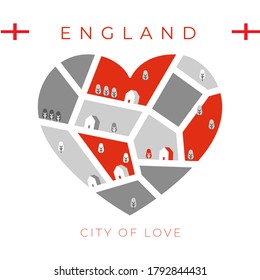 Flag of England with heart shaped landscape : Vector Illustration