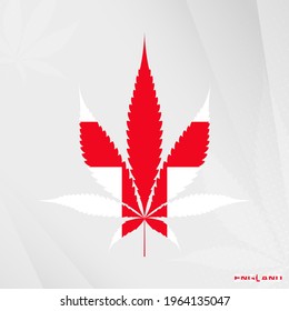 Bandera de Inglaterra en forma de hoja de marihuana. El concepto de legalización del cannabis en Inglaterra. Ilustración médica de cannabis.