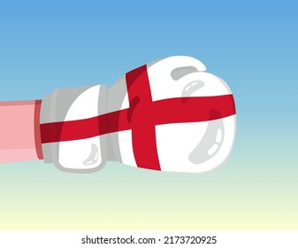 Flag of England on boxing glove. Confrontation between countries with competitive power. Offensive attitude. Separation of power. Template ready design.