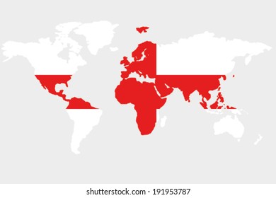 The flag of England in the outline of the world
