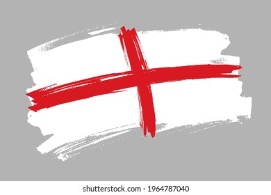 Flag of England, part of the United Kingdom. UK country banner brush style. Horizontal vector Illustration isolated on gray background.  