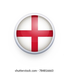 Flag of England as round glossy icon. Button with England flag. National flag for country of England isolated, banner vector illustration. Vector illustration eps10.