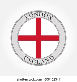 Flag of England round icon or badge. London circle button. English national symbol. Vector illustration.