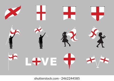 Flag of England Set, original and simple England flag Bundle, vector illustration of England flag Collection
