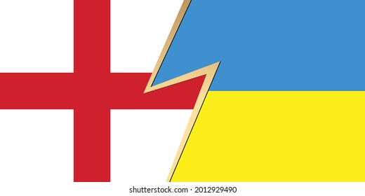 Flag of England and Ukraine flag. Squared pattern, template icon. Two vector flags English and Ukrainian national symbol. 3D abstract vector illustration of relationship or confrontation.