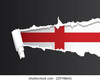 Flag of England under ripped paper vector illustration.