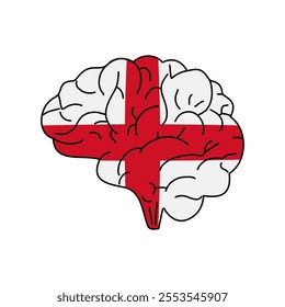 Flag of England. Vector illustration of a combination of a human brain with a country flag on a white background.