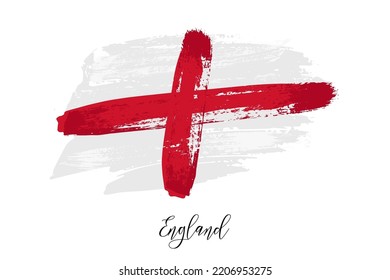 Flag of England with watercolor dry brush ink texture and official colors vector illustration. Abstract old flag of English kingdom with red cross, grunge stain of national symbol isolated on white