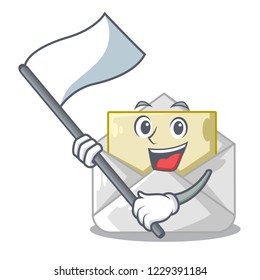 With flag envelope opened on shape white mascot