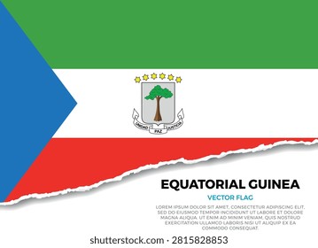 Flag of Equatorial Guiena. Creative Torn Paper Edge Effect on Transparent Background with jagged irregularities. A three-dimensional appearance with realistic shadows, as it if had been ripped to reveal a white surface beneath