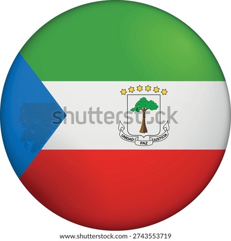 Flag of Equatorial Guiena. Glossy circular flag. Button appearance. 3D Icon Design with depth. Professional, tactile look. Perfect for representing national identity in digital interfaces and perfect for websites.