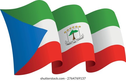 Flag of Equatorial Guiena. Ribbon style flag that conveys a sense of movement and waving effect. The elegant curves and realistic shading create a sense of motion. Ideal for international projects, travel materials and cultural presentations