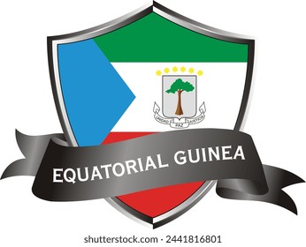 Flag of equatorial guinea as around the metal silver shield with equatorial guinea flag