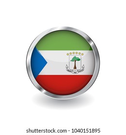 Flag of equatorial guinea, button with metal frame and shadow. equatorial guinea flag vector icon, badge with glossy effect and metallic border. Realistic vector illustration on white background.