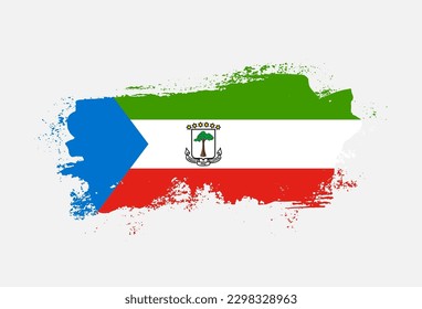 Flag of Equatorial Guinea country with hand drawn brush stroke vector illustration