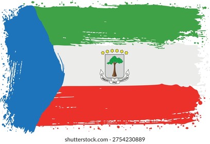 Flag of Equatorial Guinea. Created with Brush Strokes. Abstract Banner with Raw Artistic Texture. The rough edges and paint splatters give it a hand-painted, contemporary look that differs from a traditional flat banner