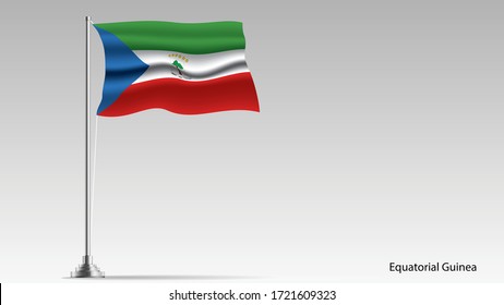 Flag of Equatorial Guinea with flagpole waving in the wind against, vector 