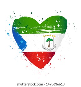 Flag of Equatorial Guinea in the form of a big heart. Vector illustration on a white background. Brush strokes are drawn by hand. Independence Day.