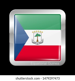 Flag of Equatorial Guinea. Glossy and Metal Icon Square Shape. Vector Button