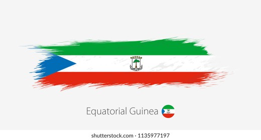 Flag of Equatorial Guinea, grunge abstract brush stroke on gray background. Vector illustration.