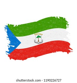 Flag of Equatorial Guinea, Grunge Abstract Brush Stroke Isolated On A White Background. Vector Illustration. National Flag In Grungy Style. Use For Brochures, Printed Materials, Logos, Independence