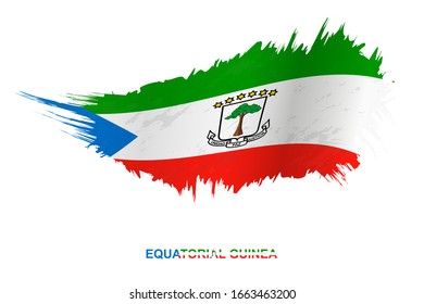 Flag of Equatorial Guinea in grunge style with waving effect, vector grunge brush stroke flag.